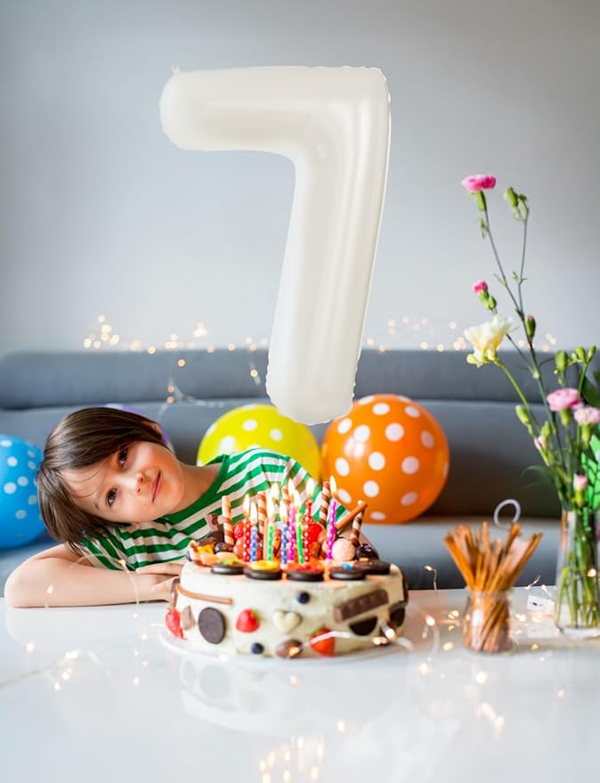 Cream Number 7 Balloons – 40 Inch Giant Foil Number Balloon, Light Cream Number Balloon for Birthday Anniversary Baby Shower Party Decorations