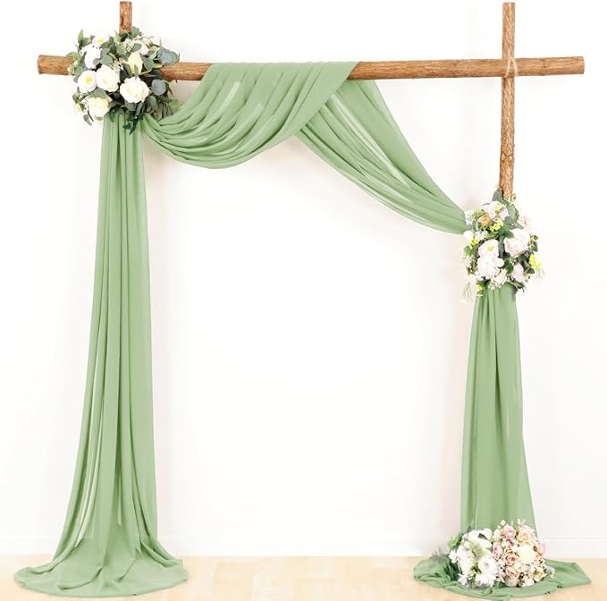 Wedding Arch Draping Fabric 30'' x 18FT Sheer Chiffon Arch Drape Backdrop 2 Panel Sage Green Drapes for Easter Bridal Shower Photo Booth Church Decor Birthday Party Outdoor Decoration