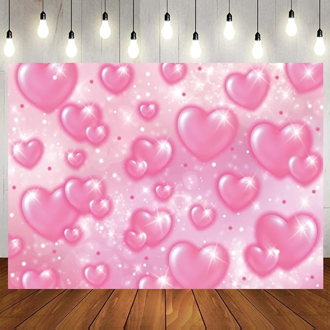 LTLYH 7×5ft Pink Heart Photo Backdrop Early 2000s Party Decorations Old School Backdrops Valentine's Day Glitter Heart 16th 18th 30th Women Men 90s Happy Birthday Background Selfile Wall Decor 256
