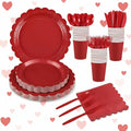 175 Pcs Red Plates and Napkins, 25 Guest Red Party Decorations Include Paper Plate and Napkins Cups Plastic Spoons Forks Knives for Birthday, Picnic, Graduation