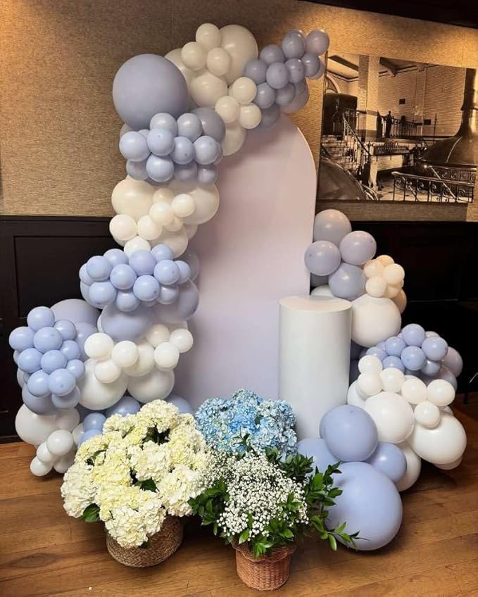 Blue and White Balloons Garland Arch Kit with Stars 200Pcs - 5 10 12 18 22 inch Balloon and Confetti Balloons for Baby Shower Gender Reveal Boy Birthday Anniversary Wedding Party Decorations