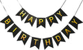 Large Happy Birthday Banner 6.3&7.8 inches Happy Birthday Bunting Banner with Shiny Gold Letters Black & Gold Birthday Party Decorations for Any Ages's Party Supplies with 13 Cards, a Ribbon
