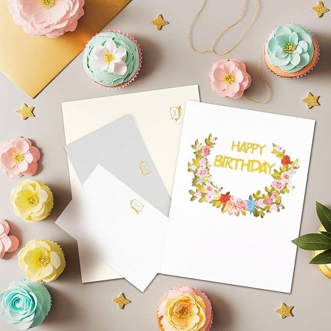 3D Musical Birthday Card for Women, Light & Music Flower Birthday Cards Pop Up for Mom, Happy Birthday Greeting Cards for Wife Grandma