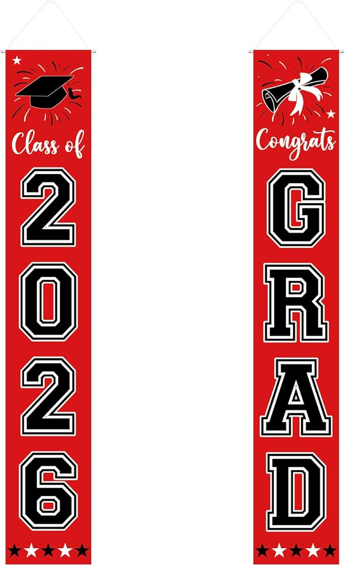 Graduation Decorations Class of 2026 Hanging Grad Banner, Graduation Decorations Class of 2026 for Any Schools or Grades (red)