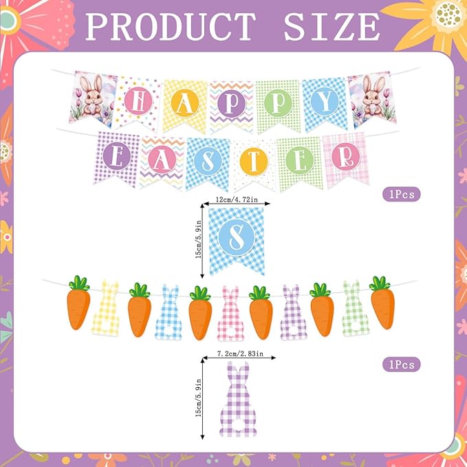 Happy Easter Banner Easter Decorations Bunny Easter Banner Garland Egg Bunny Hanging Swirls Easter Egg Bunny Party Decorations Easter Party Supplies Outdoor Indoor Home Office Spring Party Decoration