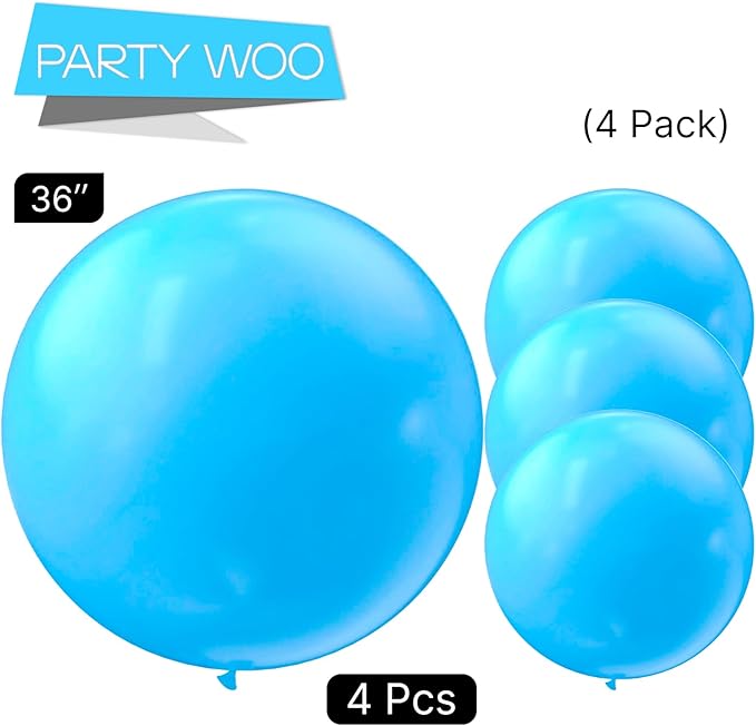 PartyWoo Light Blue Balloons 4pcs 36 Inch Baby Pastel Blue Latex Helium Balloons for Baby Shower Wedding Gender Reveal Graduation Mermaid Birthday Pool Anniversary Beach Party Decorations Blue-Y20