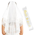 Gold Bride to Be Sash & White Wedding Veil for Bachelorette Party, 2Pcs Bridal Veil and Sash Set for Women and Girls, Bach Party Favors Accessories for Bridal Showers Engagement Party Supplies