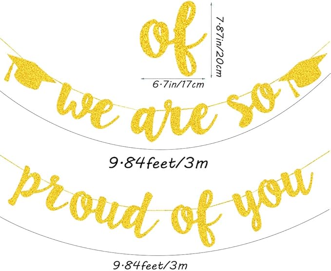 2026 Graduation Banners Party Decorations, Gold Glitter We Are So Proud of You Graduations Banners Garland for Congratulation Graduation Party Supplies, School, Home, Car Decorations