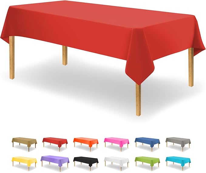 Party Dimensions Red Disposable Plastic Tablecloth for Rectangle Tables (48 Pack) Premium Decorative Table Cloths for Parties, Events & Weddings, Indoors & Outdoors, 54 x 108 inches