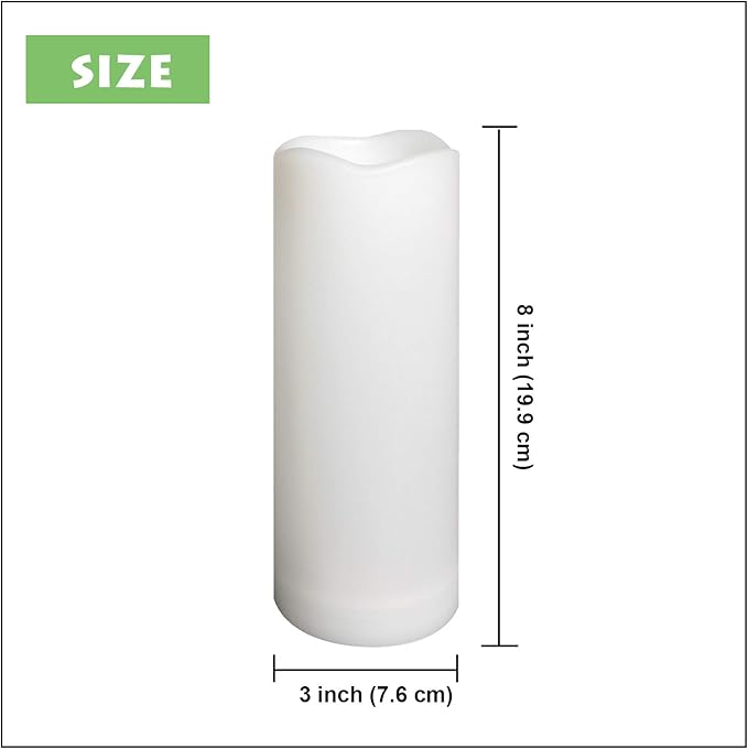 1 Pack Outdoor Flameless Pillar Candle with Remote and Timer Waterproof Battery Operated Electric LED Candle Set for Gift Home Décor Party Wedding Supplies Garden Christmas Decoration, 3” x 8”
