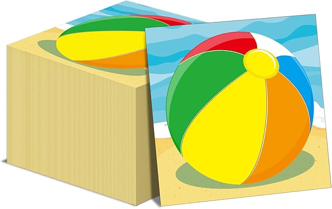 50pcs Beach Ball Party Napkins Disposable Summer Pool Ball Paper Napkins Supplies Decorations Beach Birthday Party Napkins Set for Baby Showers Holidays