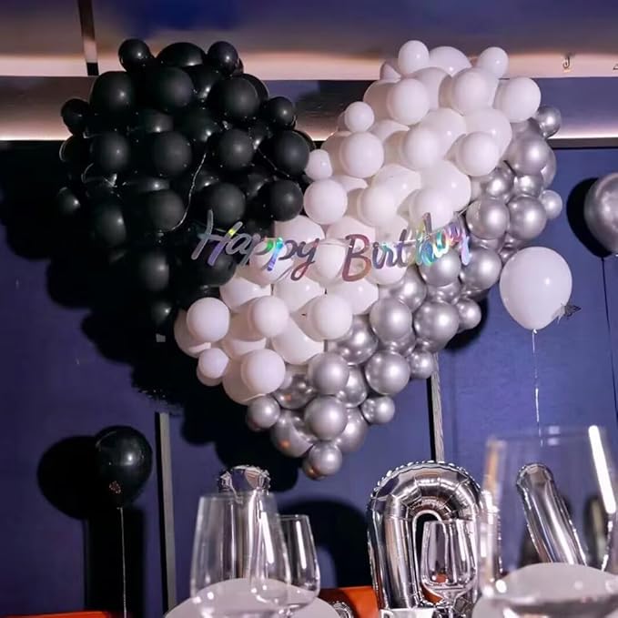 200 Pack Black White and Silver Balloons 5 Inch Latex Black White Metallic Silver Bulk Small Balloon Arch Garland Kit for Birthday Wedding Bridal Baby Shower Supplies Graduation Party Decorations