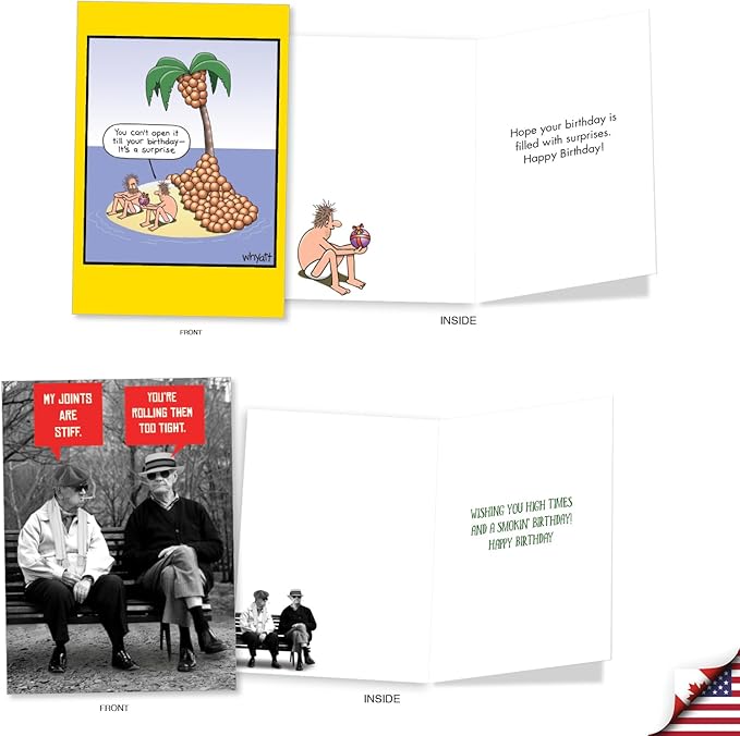 NobleWorks 20 Assorted Box Set Funny Birthday Greeting Cards w/ 5 x 7 Envelopes For Men, Women (20x1 Designs) Bday Ageless Humor AC8713BDG-B1x20