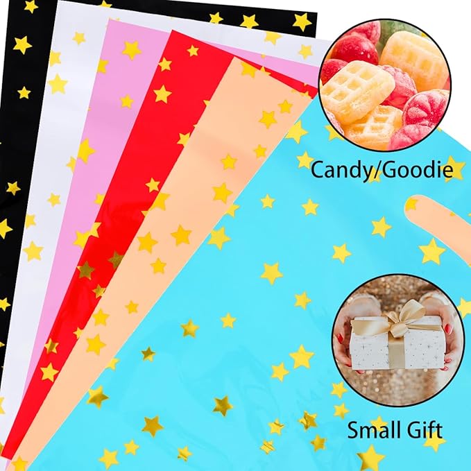 HABILE Happy Birthday Party Favor Bags 36 PCS Plastic Gift Bags with Glitter Stars for Children, Babies, Girls and Boys Birthdays