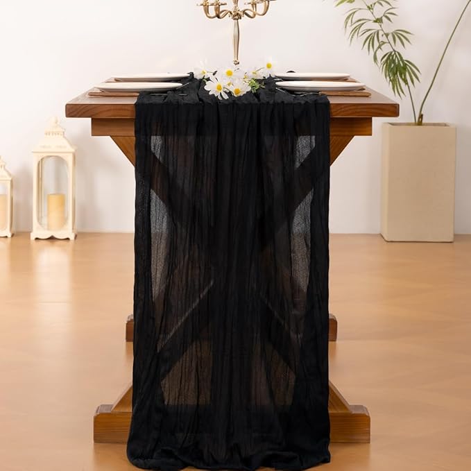 Socomi 3pcs Black Easter Spring Cheesecloth Table Runner Boho Rustic Gauze 120 inch 10FT Cheese Cloth Runner for Wedding Party Baby Shower Birthday Home Decor Holiday Decorations