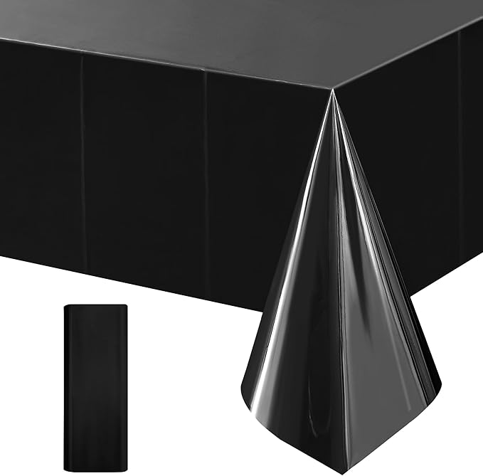 1 Piece Black Foil Tablecloth 54 * 72inch Birthday Graduation Halloween Party Table Cloths Plastic Waterproof Disposable Table Cover for Halloween Neon Anniversary Party Supplies