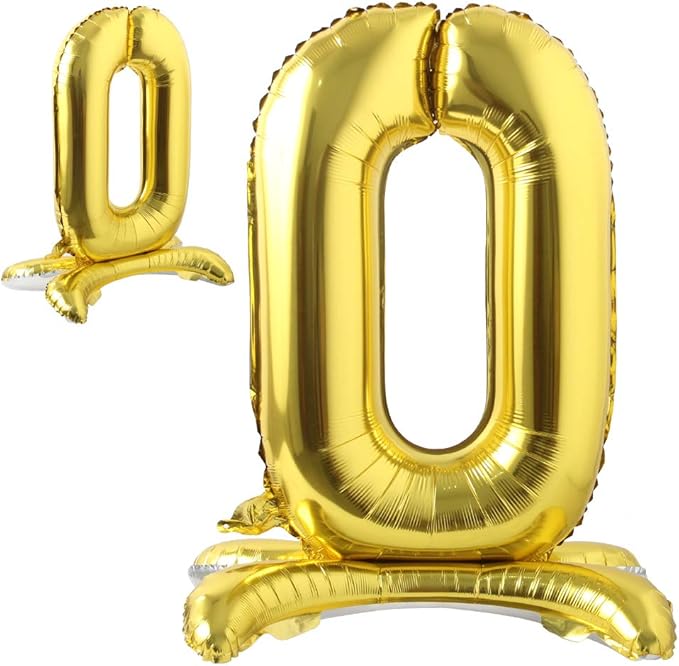 Self Standing 32 Inch Number Balloons Foil Ballon Gold Digit ball Wedding Birthday Party Decoration Baby Shower Supplies (32 inch Stand Gold 0)