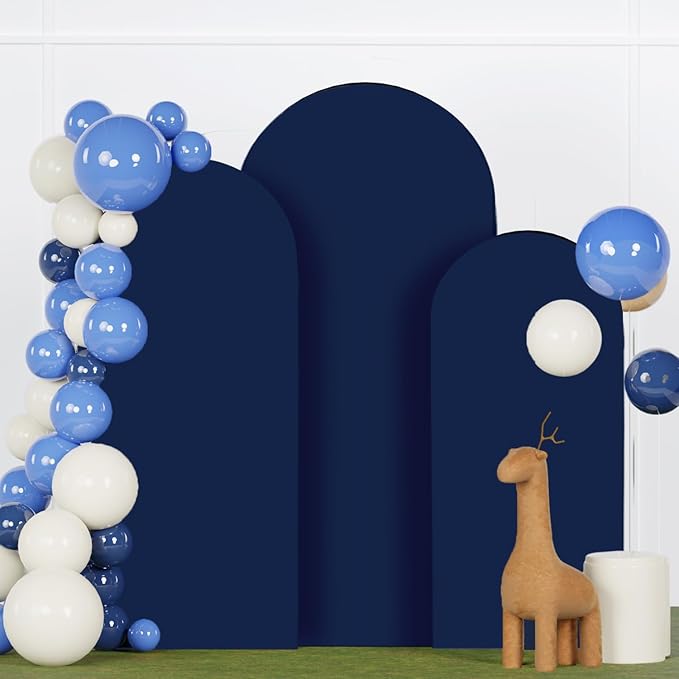 Arch Backdrop Cover Set of 3 Navy Blue Arch Covers 4FT 5FT 6FT Spandex Round Top Wedding Arch Covers Set Stretchy Chiara Backdrop Covering 2-Sided Arched Covers for Birthday Party Decoration
