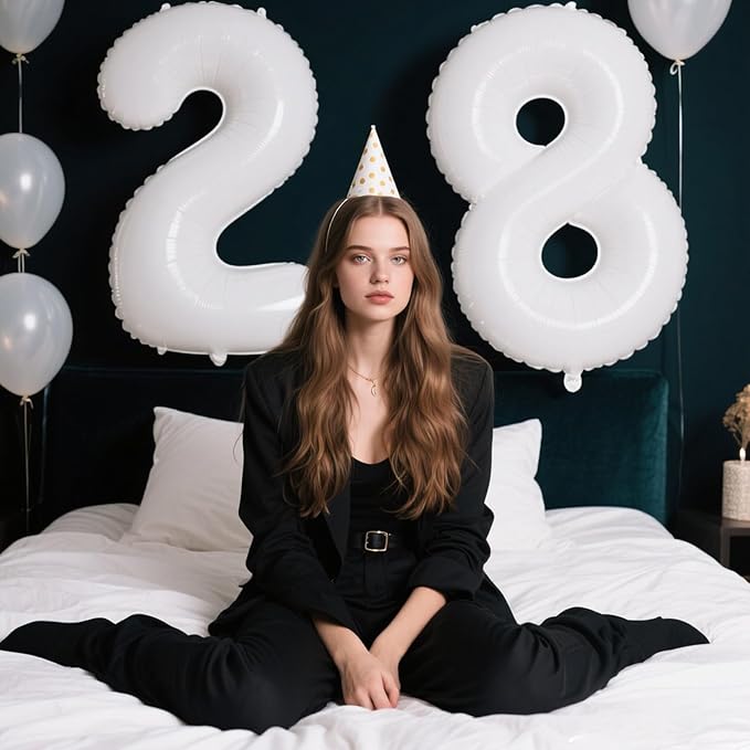 40 Inch White Number 28 Digital Balloon,Jumbo Mylar Foil Helium Balloon for 28 Balloons for Birthday Party,Wedding Anniversary Party Decorations