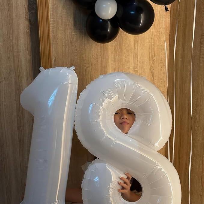 40 Inch White Number 8 Balloon, Giant 8 Number Balloons for 8th Birthday Decorations, Party Supplies for Baby Boy Girl, White Party Decor