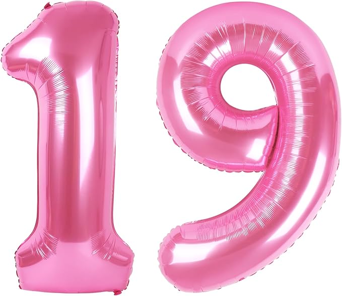 Pink Jumbo Number 19 Balloon 40 Inch, Boy Girl 19 Birthday Supplies, Foil Helium 19 Birthday Giant Balloon, Mylar Pink Number Balloons Anniversary Decorations