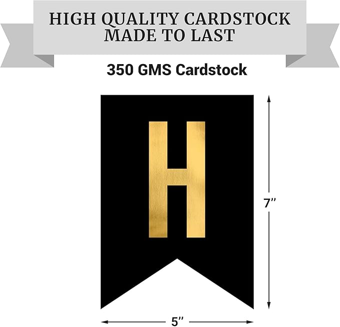 Pre-strung Happy Birthday Banner - No DIY - Black Birthday Party Banner with Gold Letters - Pre-strung on 8 ft Strands - Black Bday Party Decorations & Decor for Men & Women. Did We Mention No DIY