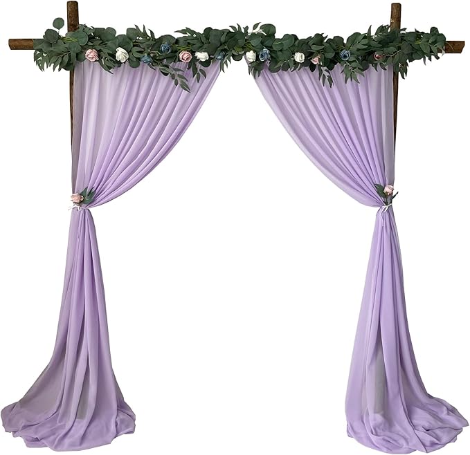 EHLDekol Sheer Chiffon Backdrop Curtains 10ft x 10ft (5ft x 2Panels)， Chiffon Fabric Drapes for Wedding, Long Sheer Curtain for Living Room, Arch Party Stage Decoration (Lavender, 120 x 120 Inch)