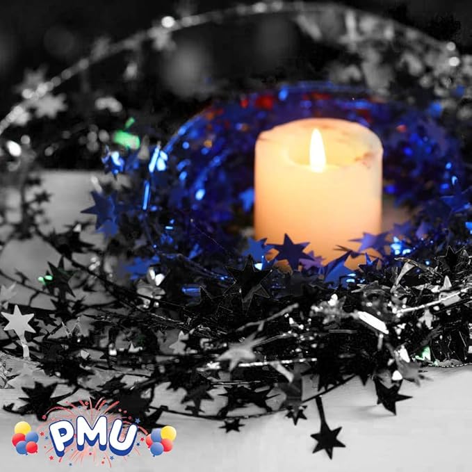 PMU 75 Ft Star Wire Shiny Garland Black Star - Halloween, Christmas Party, Wedding, Birthday, Festive Home Decoration Ornament Black Star (3pc-25Ft Each)