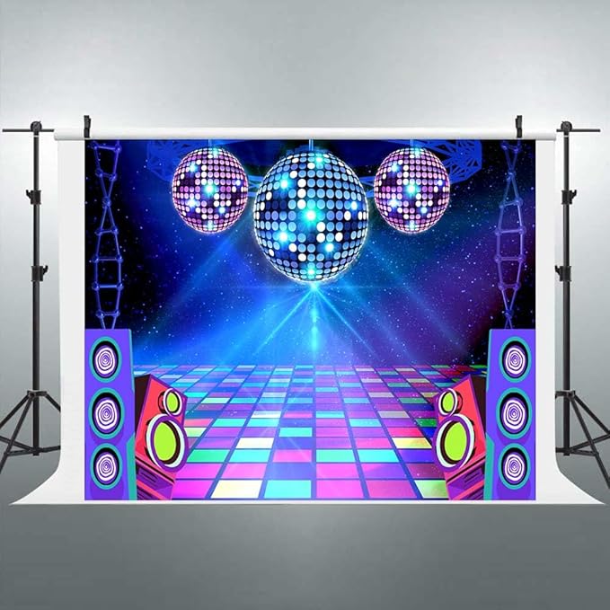 Disco Backdrop 10X8 ft Retro Glow Party 70s 80s 90s Theme Stage Dance Background Disco Party Decoration Disco Ball Banner Dance Party Backdrop for Birthday Party Prom Portrait Photo Props Polyester