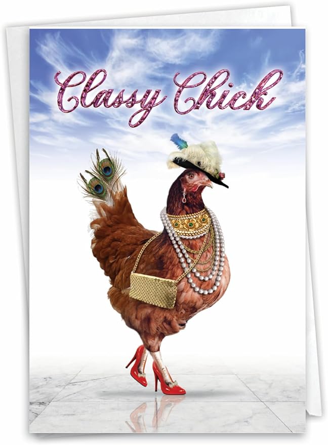 NobleWorks - 1 Funny Happy Birthday Notecard - Women's Humor Greeting Card with Envelope - Classy Chick C7230BDG