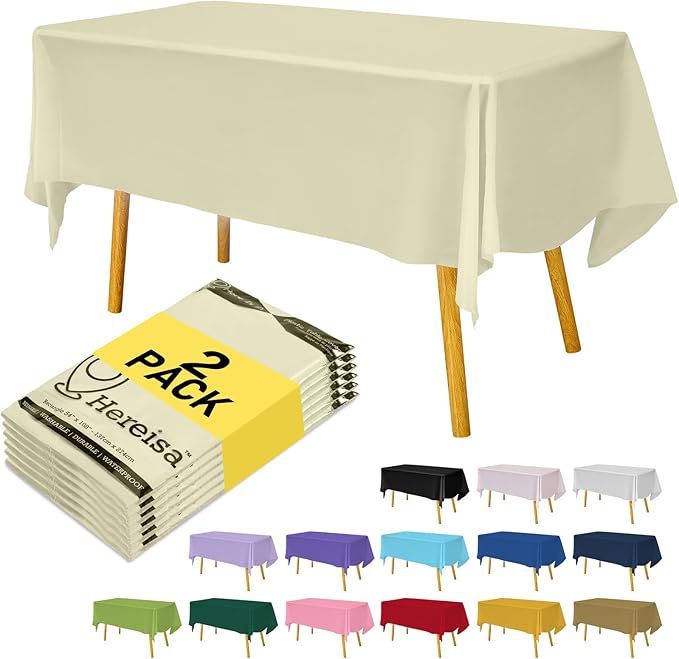 Ivory Plastic Tablecloths 2 Pack Cream Disposable Table Covers 54 x 108 Inch Bridal Party Tablecovers PEVA Beige Table Cloths for BBQ Picnic Birthday Wedding Parties 8 ft Rectangle Table Use