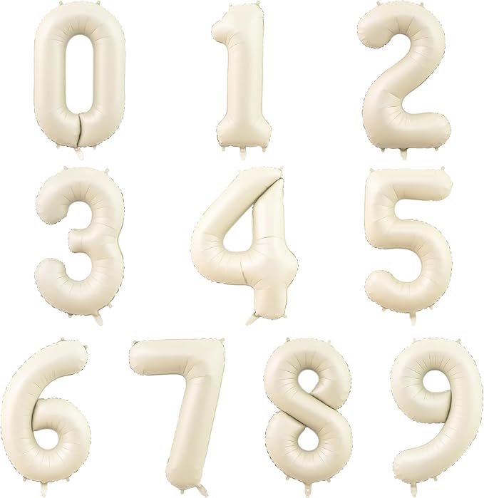 Number Balloons 16 Inch Sand White 0-9 Number Foil Balloons 14 Pcs Custom Digital Balloons for Party Decorations New Years Eve Party Birthday Graduations Anniversary Baby Shower