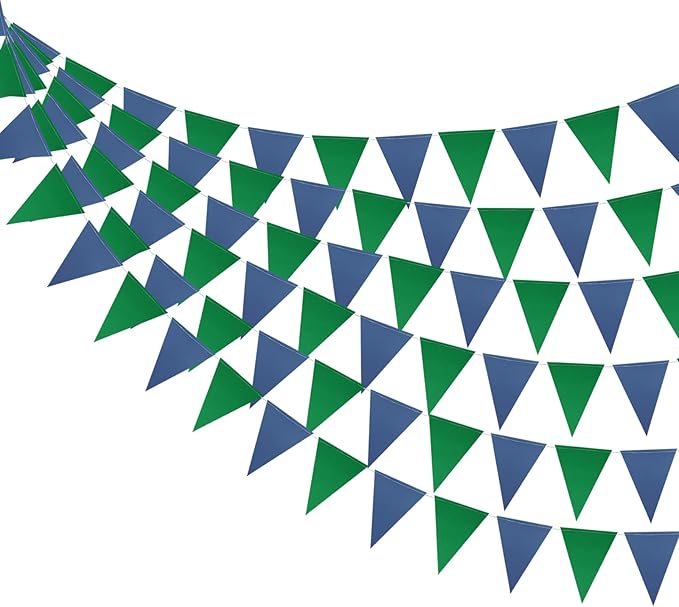 Meetppy 3 Pack Navy Blue Green Double Sided Paper Triangle Banner Flag Banner Pennant Garland Streamers for Golf Party Decorations Baby Shower Birthday Wedding Christmas Graduation