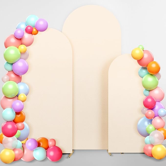 Dofilachy Arch Backdrop - Wedding Arch Backdrop Fabric Set of 3 Stretchy Covers (4FT, 5FT, 6FT, Beige)