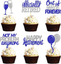 24 Pcs Happy Retirement Cupcake Toppers Officially Retired Cupcake Picks, Out Of Office Forever Retirement Theme Cake Toppers Decorations for Farewell Party Cakes (Blue&Silver)
