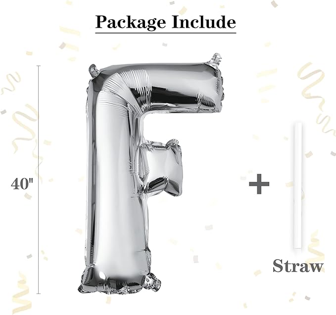 40 inch Silver Letter F Balloon, Big Size Alphabet Foil Mylar Helium Balloons for Birthday Party Celebration Wedding Anniversary Baby Shower Decorations Supplies Alphabet F