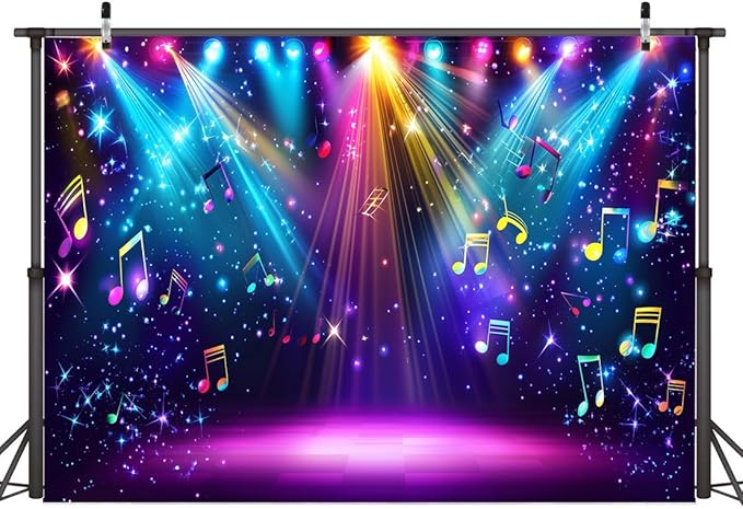 AIIKES 12x10ft Rainbow Stage Photography Backdrop1980s Colorful Disco Backdrop Rock Music Glow Neon Dance Birthday Party Decorations Backdrop XY142