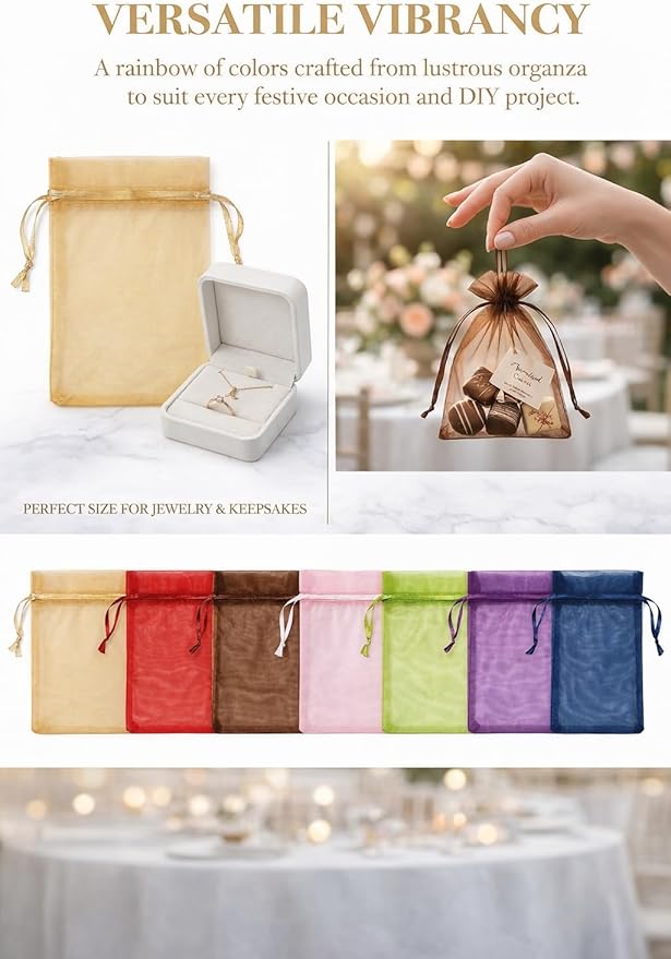100PCS Organza Bags, 4X4.72" Wedding Favor Bags with Drawstring, Mixed Color Satin Drawstring Organza Pouch Gift Bags for Party, Jewelry, Christmas, Festival, Bathroom Soaps, Makeup Organza Favor Bags Easter Gifts