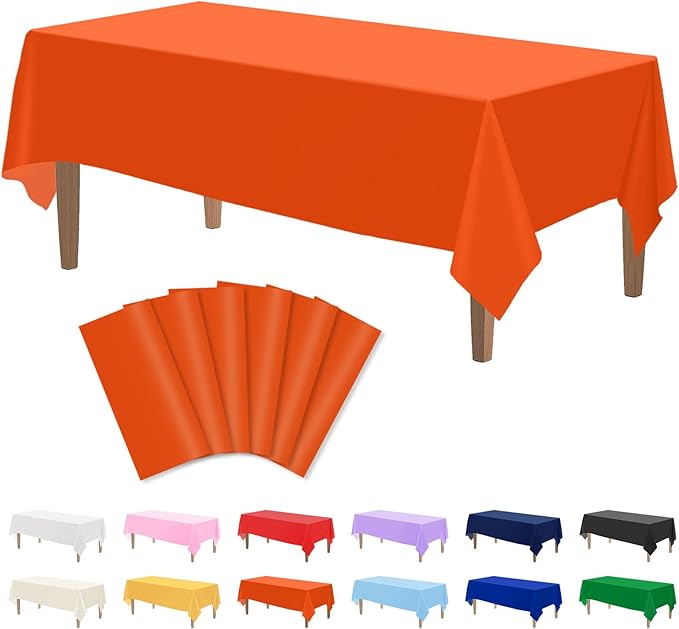Kopokita 6PCS Orange Plastic Tablecloths 54 x 108 Inch, Disposable Table Cloths Rectangle Party Table Covers