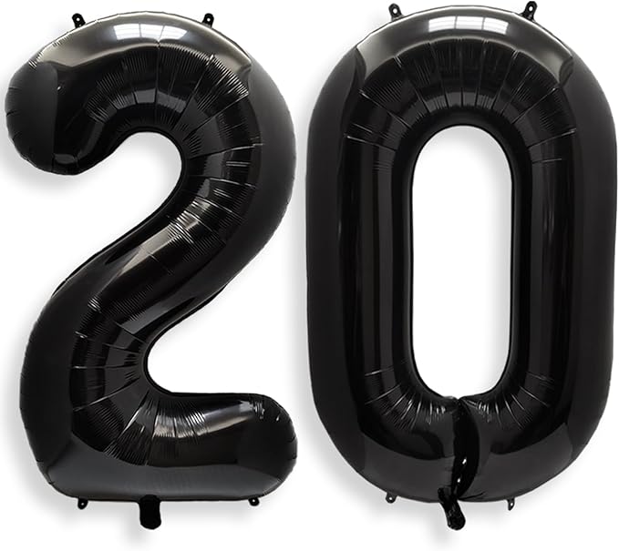 AULE 40 Inch Large 20 Balloon Numbers Black, Big Foil Number Balloons, Giant Helium Happy 20th Birthday Party Decorations for Man and Women, Huge Mylar Anniversary Party Supplies