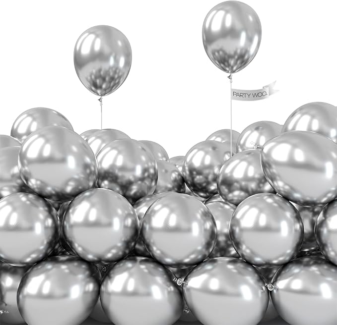 PartyWoo, 50pcs Silver Metallic Balloons, 5inch, Balloon Garland or Arch, Women, Unisex, Birthday, Wedding Decorations