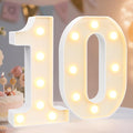 Pooqla Decorative Led Light Up Number Letters, White Plastic Marquee Number Lights Sign for 10th Birthday Party Wedding Decor Battery Operated Number (10)