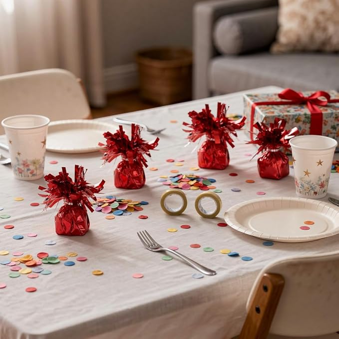 Aluminum Foil Balloon Weights for Parties (12 pcs) - 0.31lb (140g) Each - Premium Balloon Anchors for Birthday, Wedding, Dinner, Indoor & Outdoor Decorations(Red 12pcs)