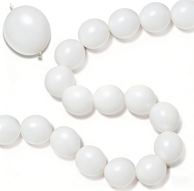 Link Balloons 12 Inch - 100 Pcs Quick Link Balloon Latex Linking Balloons Connected Linkable Balloon Birthday Wedding Party Decorations(White)