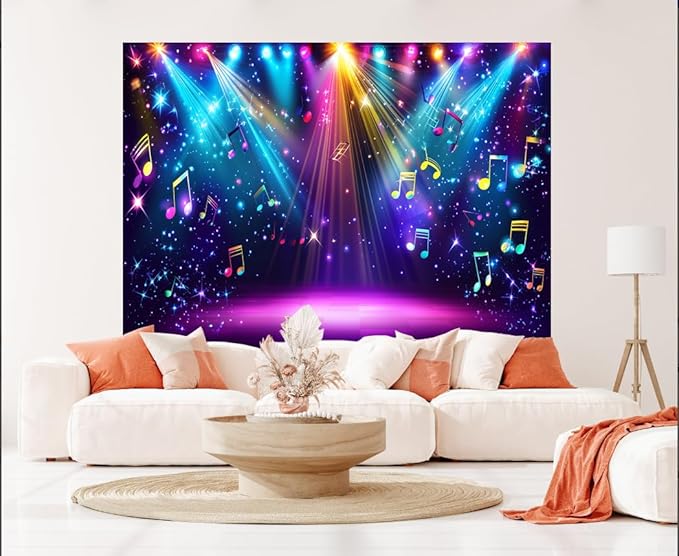 AIIKES 7x5ft Rainbow Stage Photography Backdrop1980s Colorful Disco Backdrop Rock Music Glow Neon Dance Birthday Party Decorations Backdrop XY142
