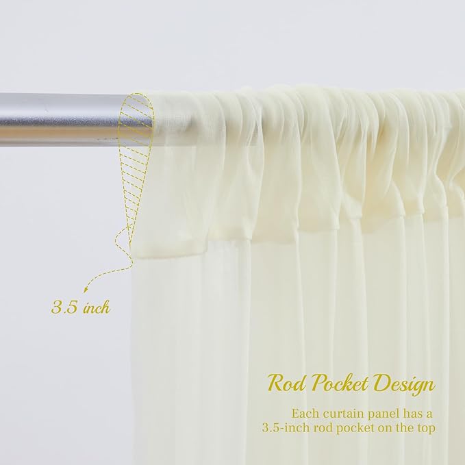 20x8ft Ivory Tulle Backdrop Curtain with Lights String for Parites, Sheer Backdrop Curtains for Wedding Baby Shower Birthday Party Photo Shoot Decorations