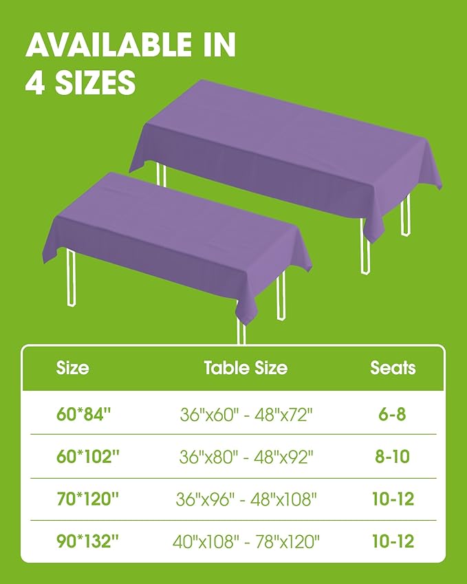 Pureegg Rectangle Table Cloth 60" x 84" – Durable Polyester Tablecloth Offers Reusable & Washable Protection, Ideal for Outdoor Party, Picnic, Wedding, Banquet and Birthday, Lavender
