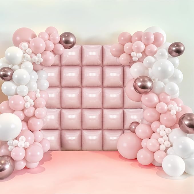 Pastel Pink Square Foil Balloons Wall, Double Sided Cream Light Baby Pink Balloons Tunnel Arch Kit Backdrop for Baby Shower Girls Birthday Bridal Princess Bachelorette Wedding Party Decorations