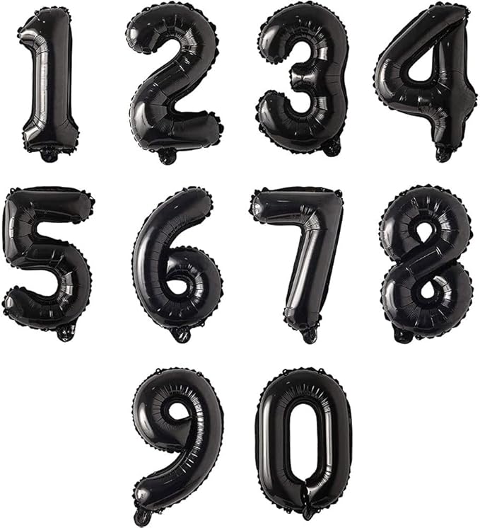 10 pcs 16inch Number Black Mylar Balloons, 0~9 Black Foil Balloons for Birthday Wedding Party Decorations Number Balloons