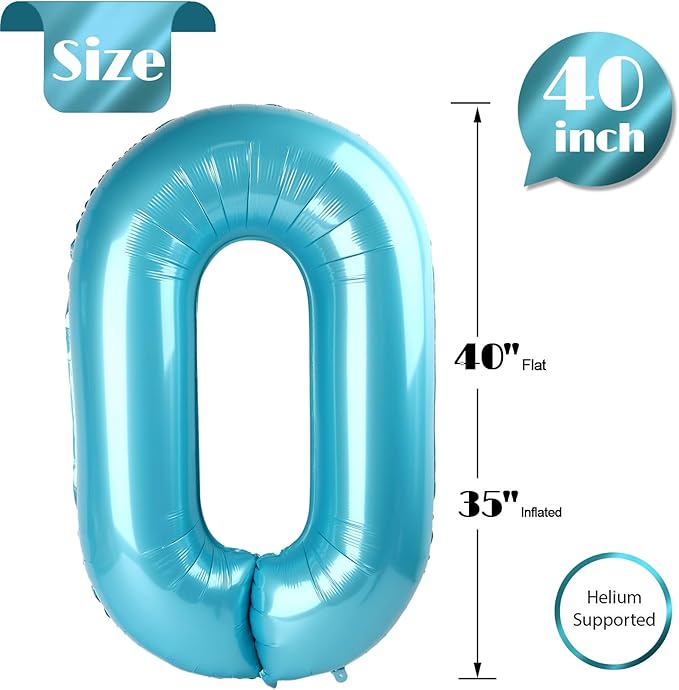 Pearlescent Blue Number 0 Balloon 40 Inch, 0 Balloon Numberfor 10th 20th 30th 40th 50th 60th Birthday Decorations, Pearlescent Blue Party Supplies for Men Women